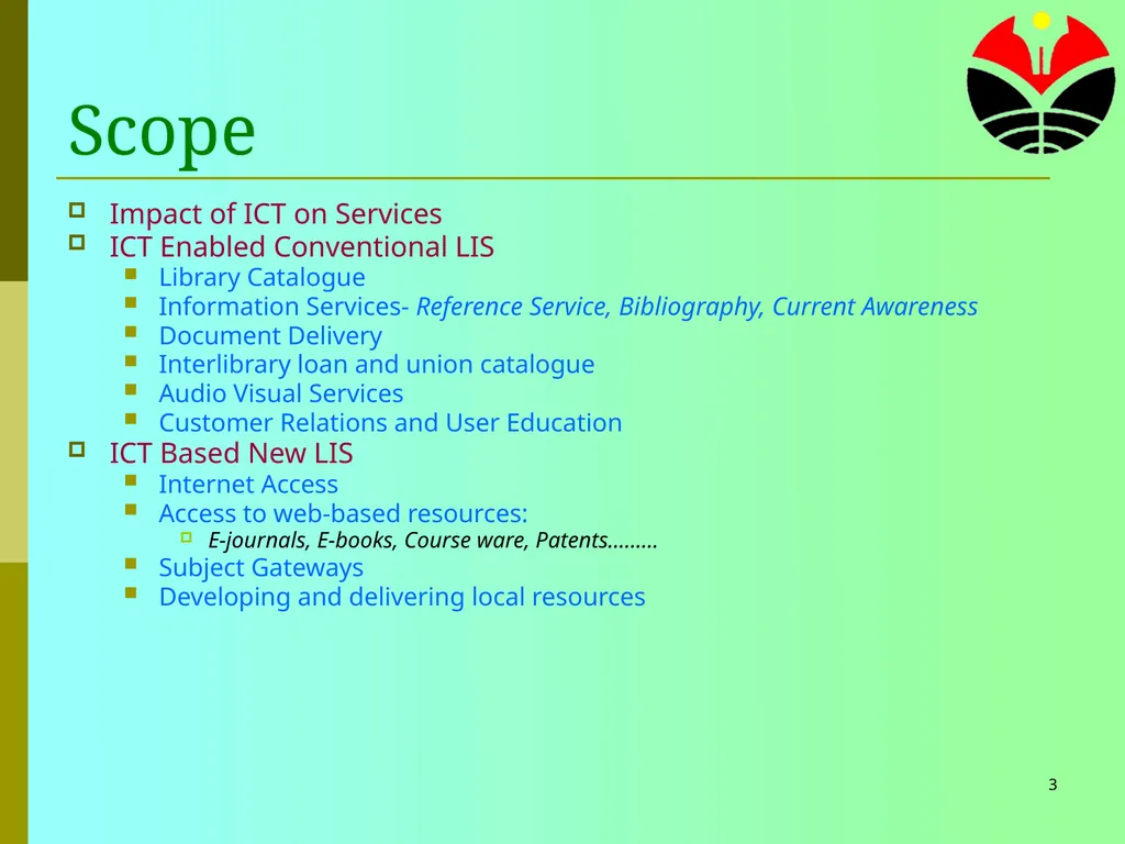1 ICT for Library and Information Services Tim - slide 3 of 29