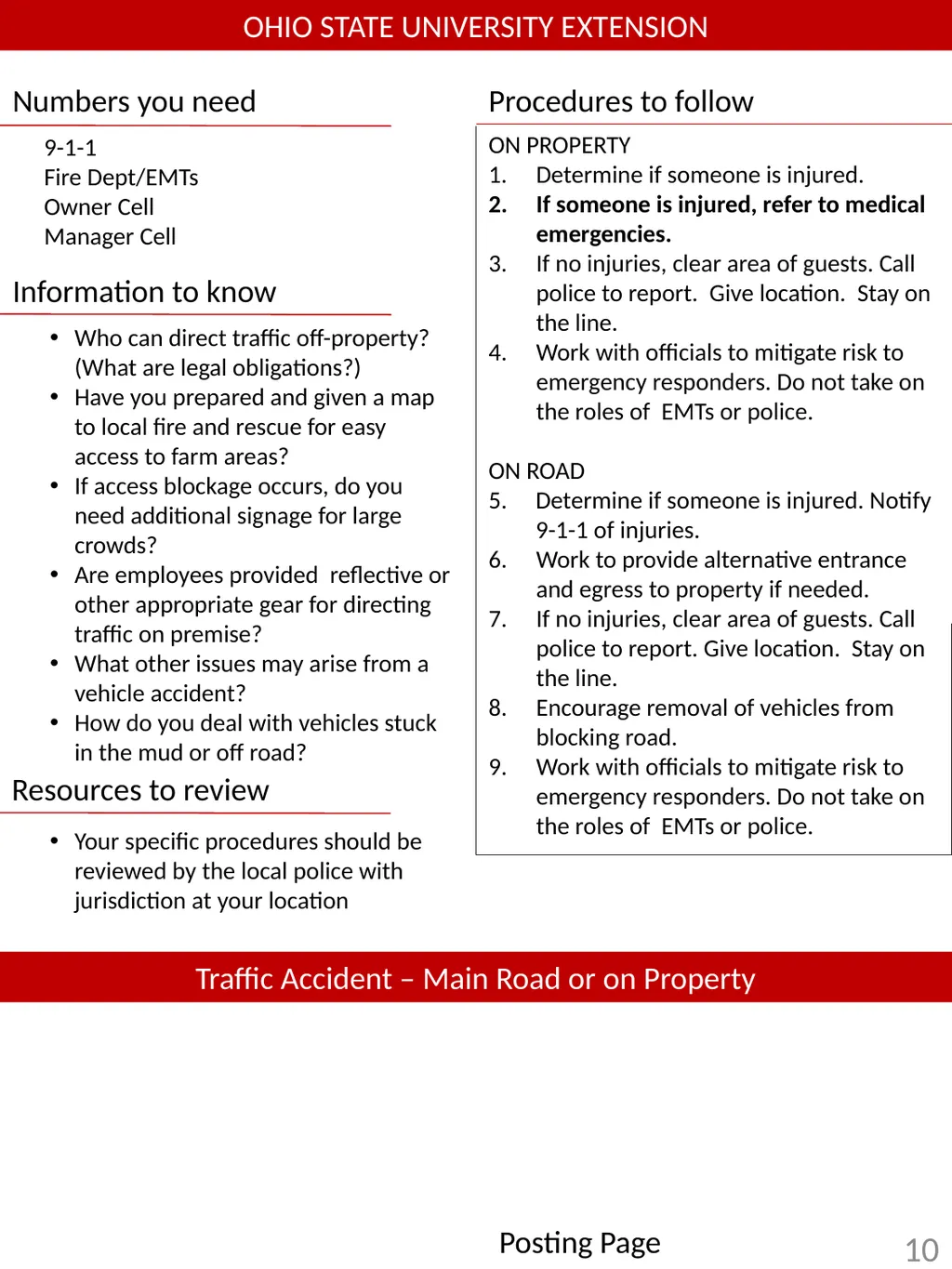 Emergency procedures and safety information for - slide 10 of 16