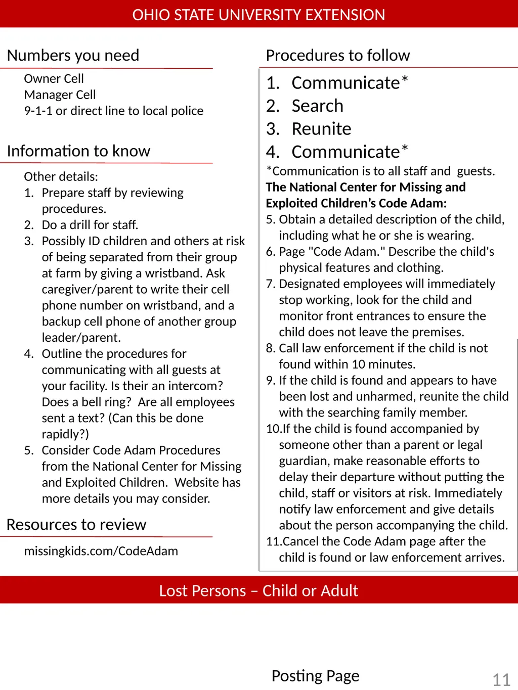 Emergency procedures and safety information for - slide 11 of 16