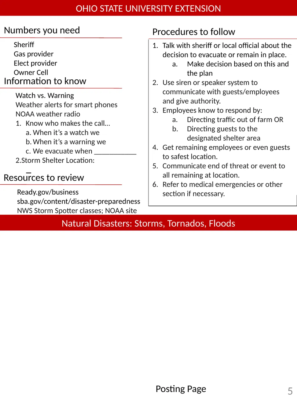 Emergency procedures and safety information for - slide 5 of 16