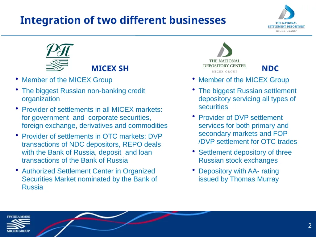 1 National Settlement Depository: The New Element - slide 2 of 14