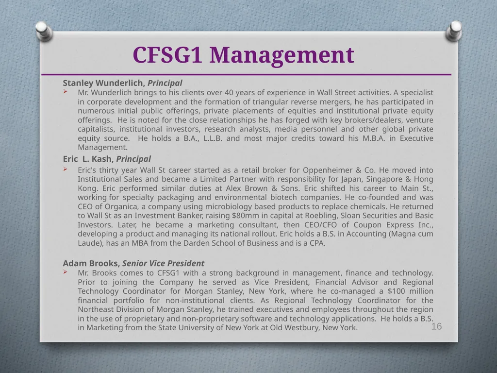 Deliver your company's story to investment and - slide 16 of 18