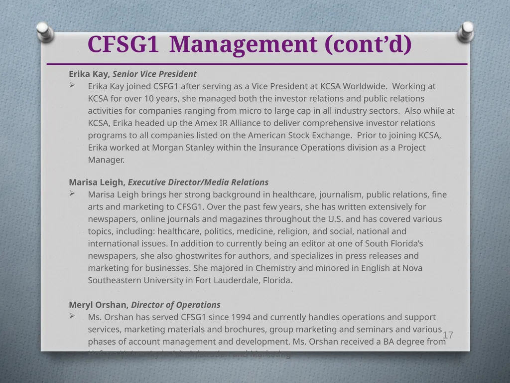 Deliver your company's story to investment and - slide 17 of 18