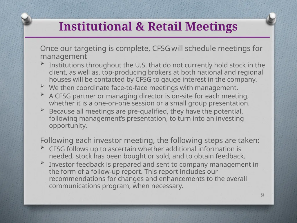Deliver your company's story to investment and - slide 9 of 18