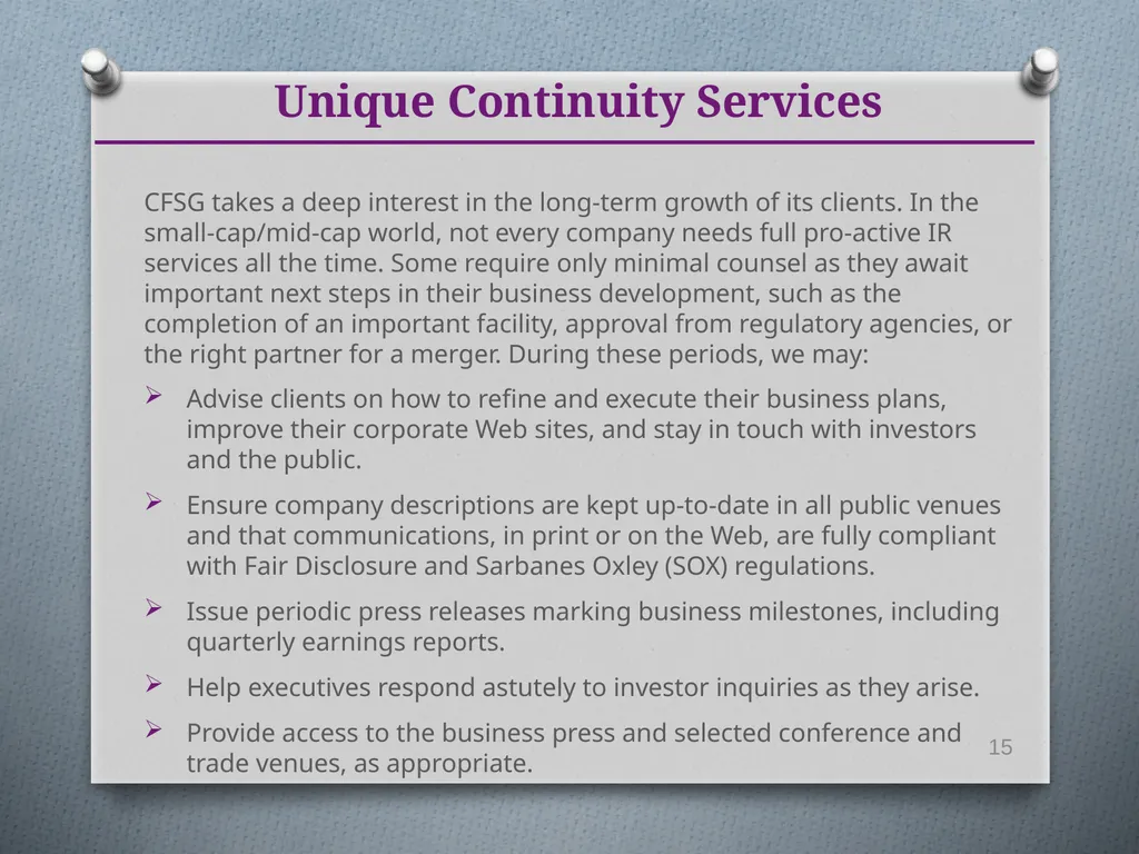 Deliver your company's story to investment and - slide 15 of 18