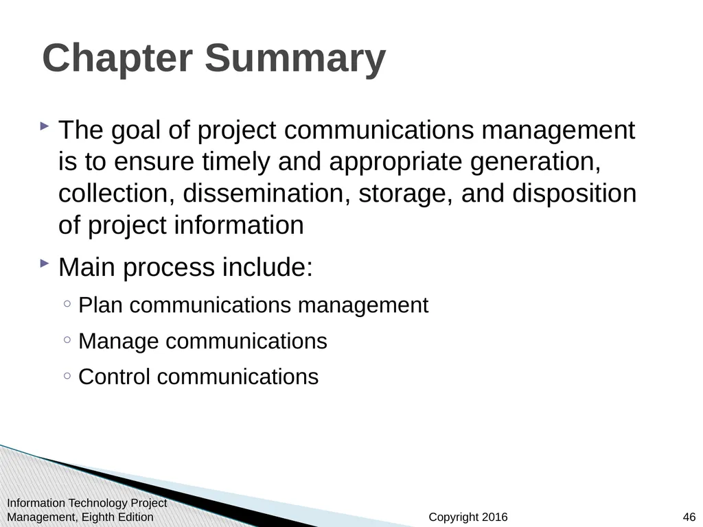 Chapter 10: Project Communications Management - slide 46 of 46