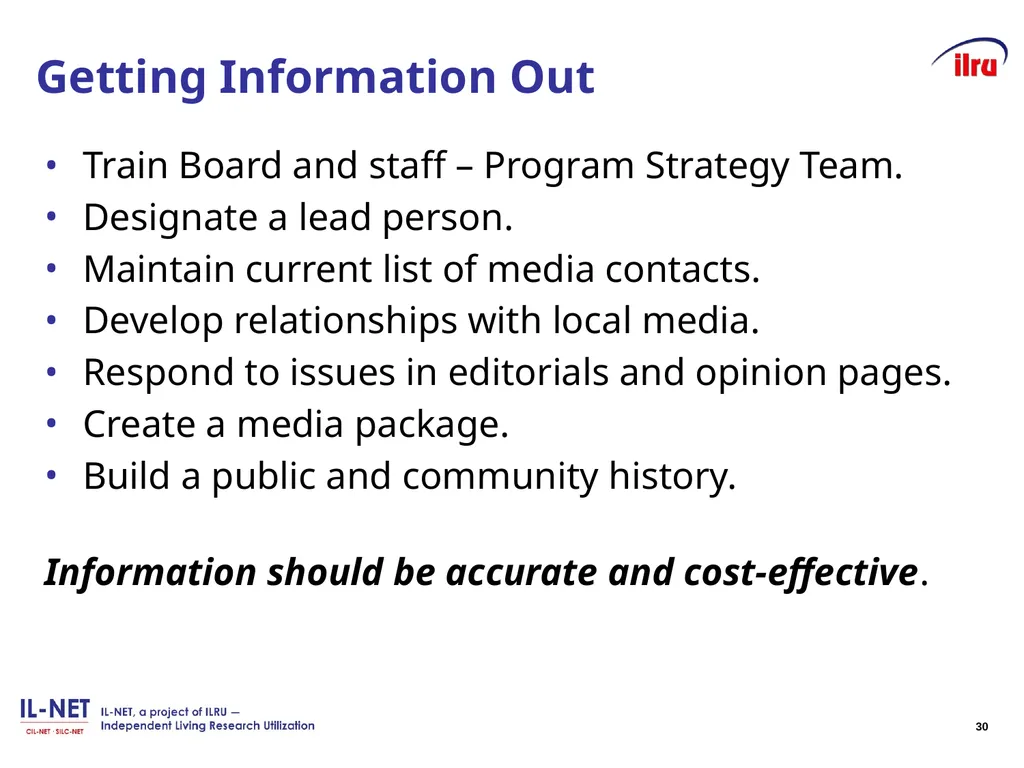 Independent Living Research Utilization - slide 29 of 40