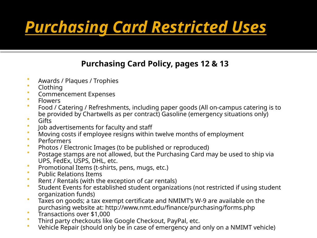 Purchasing Card & Gas Card Training October 8, - slide 9 of 23