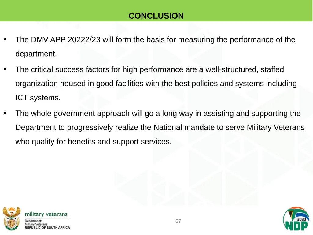 PRESENTATION TO PCD&MV DEPARTMENT OF MILITARY - slide 67 of 68
