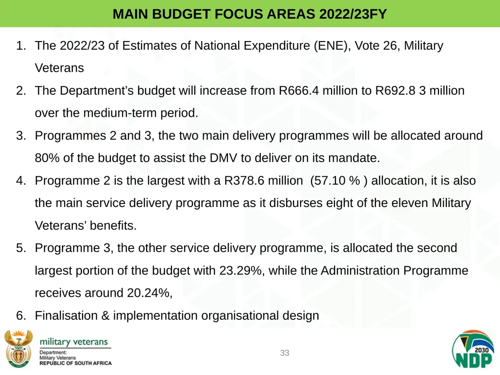 PRESENTATION TO PCD&MV DEPARTMENT OF MILITARY - slide 33 of 68