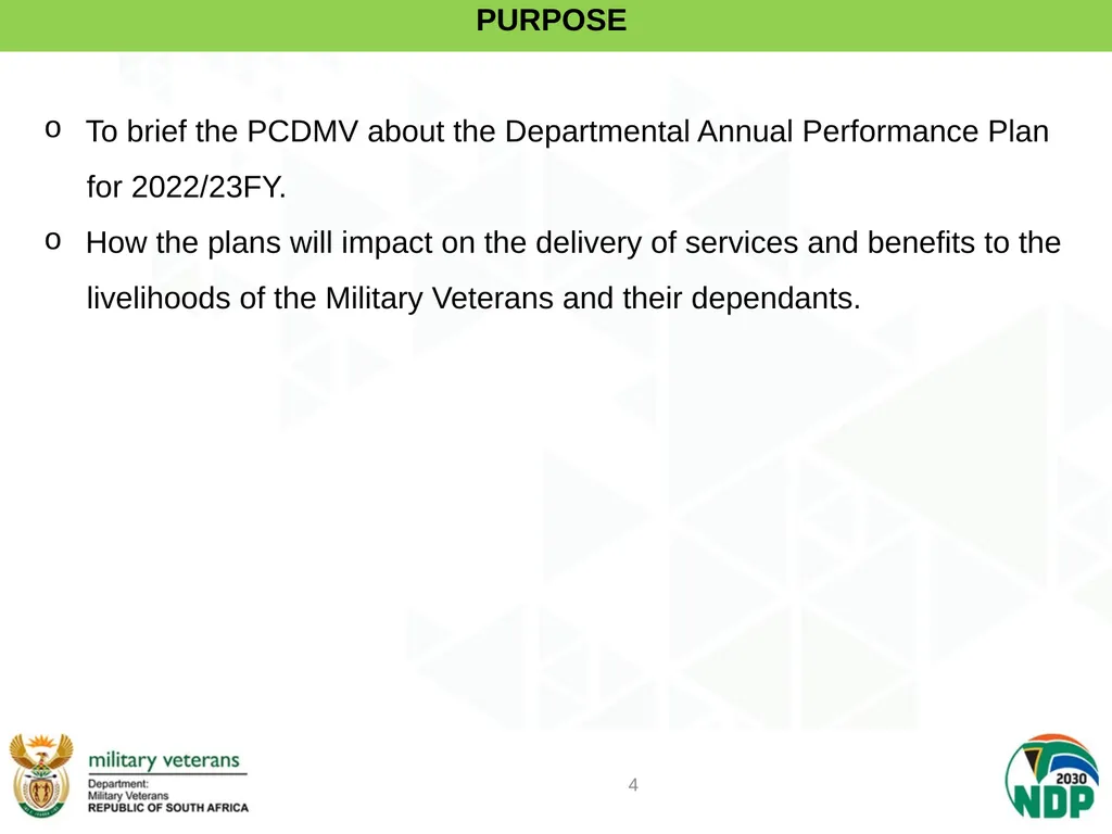 PRESENTATION TO PCD&MV DEPARTMENT OF MILITARY - slide 4 of 68