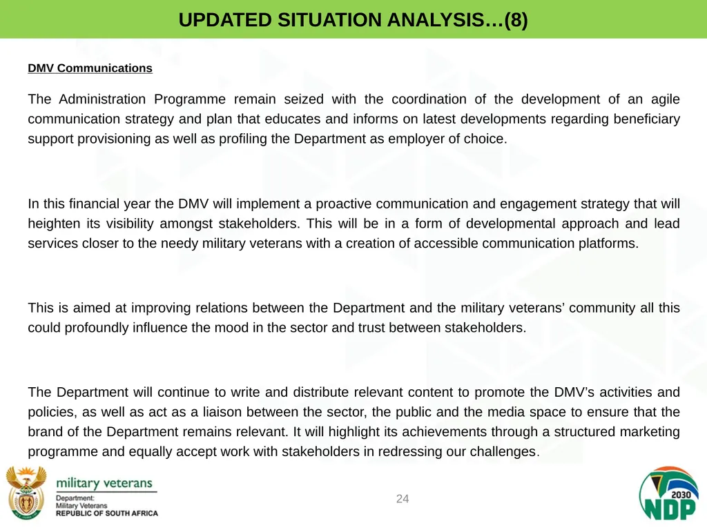 PRESENTATION TO PCD&MV DEPARTMENT OF MILITARY - slide 24 of 68