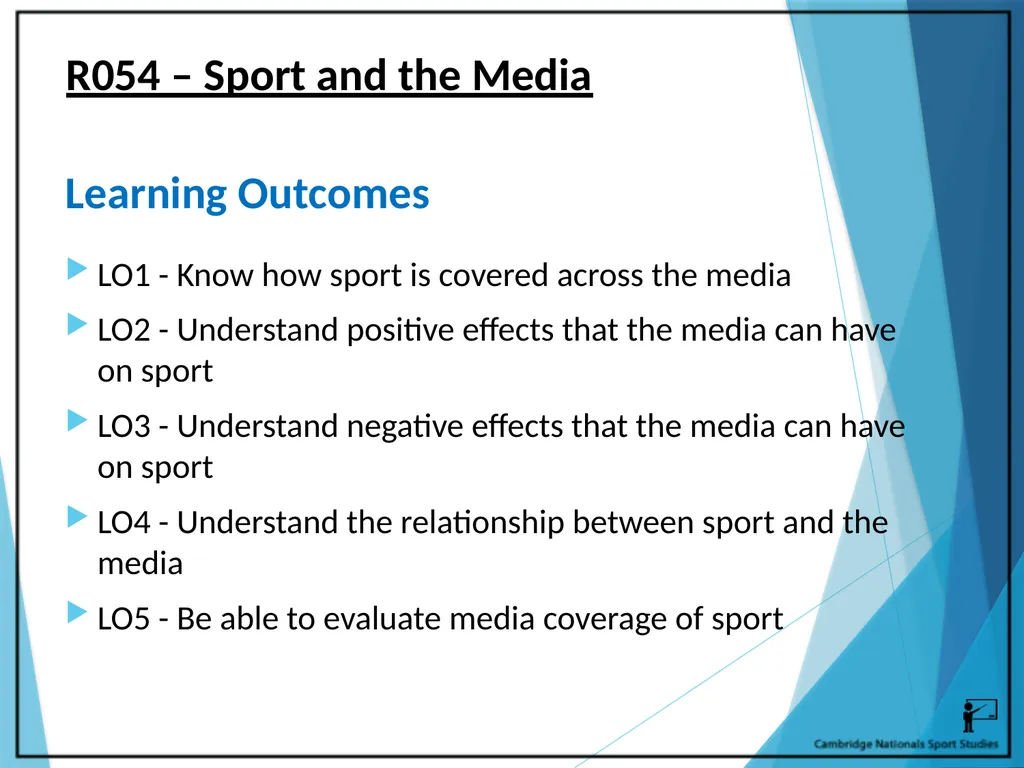 R054 – Sport and the Media Learning Outcomes LO1 - - slide 1 of 40