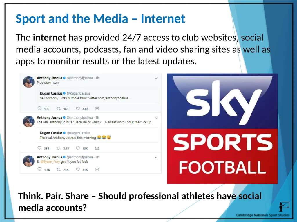 R054 – Sport and the Media Learning Outcomes LO1 - - slide 6 of 40