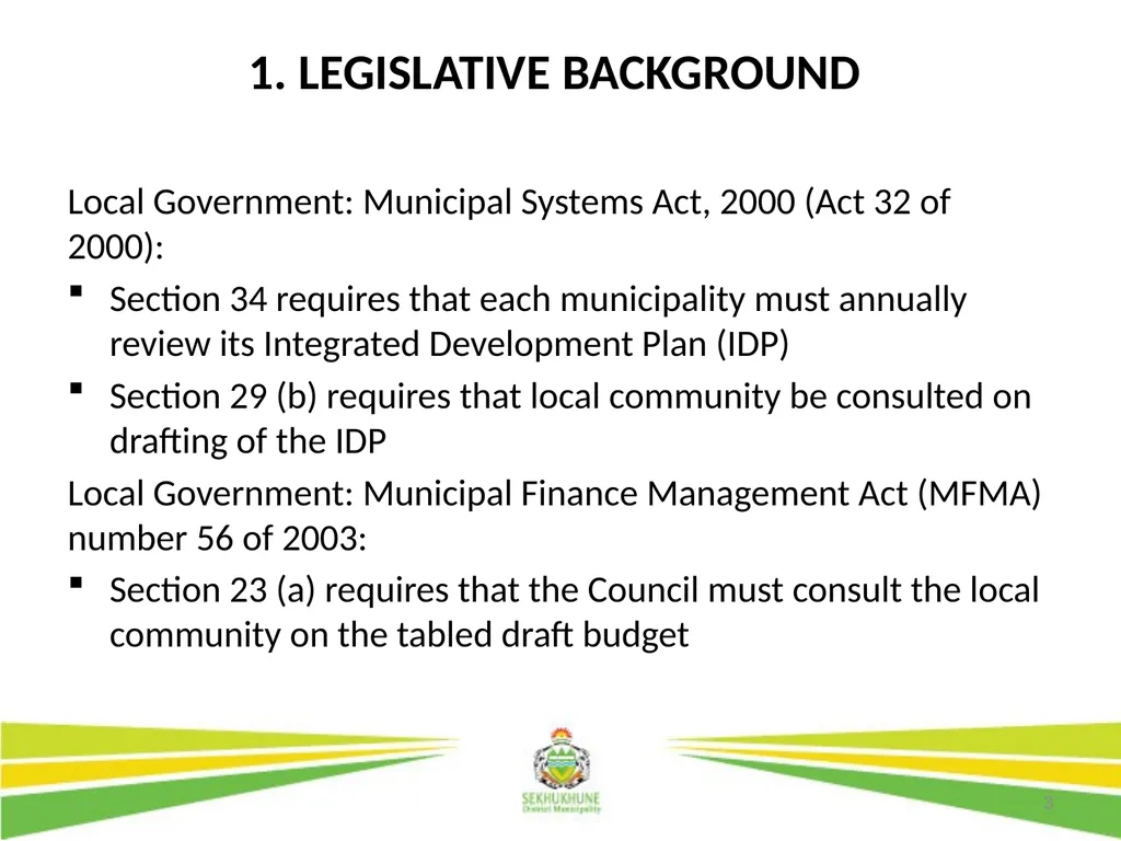 1 DRAFT DISTRICT DEVELOPMENT PLAN AND BUDGET FOR - slide 3 of 50