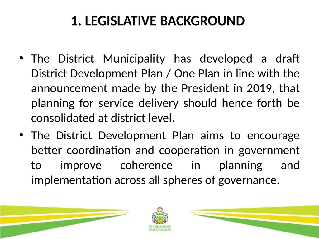 1 DRAFT DISTRICT DEVELOPMENT PLAN AND BUDGET FOR - slide 4 of 50