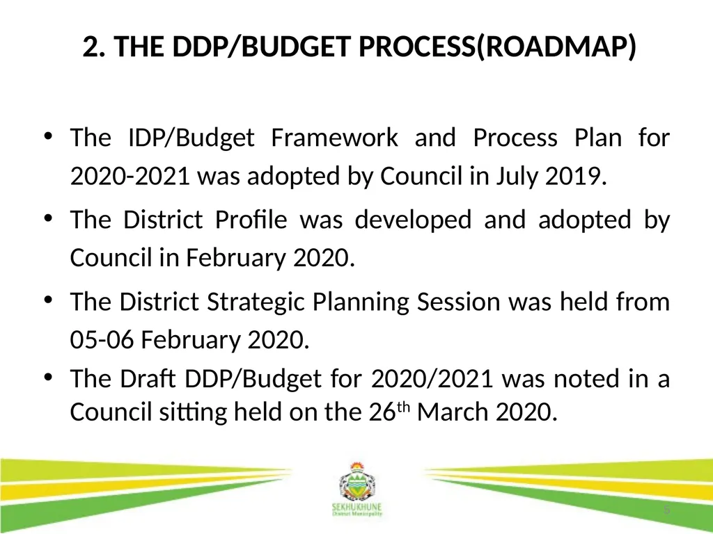 1 DRAFT DISTRICT DEVELOPMENT PLAN AND BUDGET FOR - slide 5 of 50