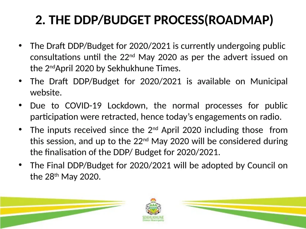 1 DRAFT DISTRICT DEVELOPMENT PLAN AND BUDGET FOR - slide 6 of 50
