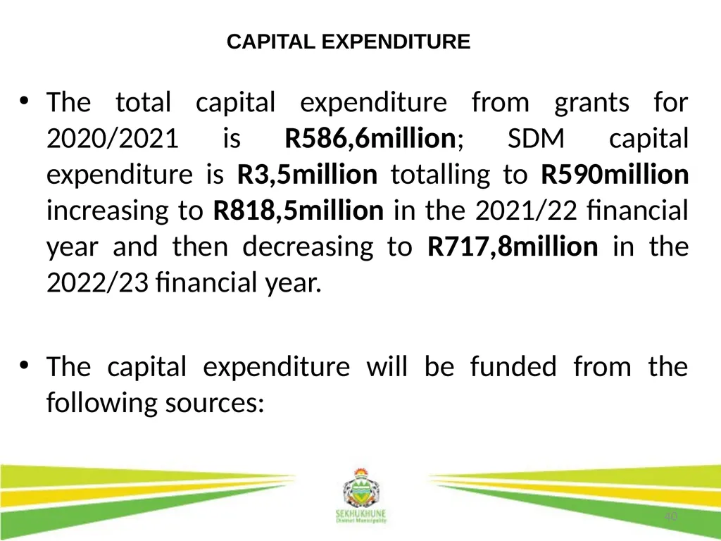 1 DRAFT DISTRICT DEVELOPMENT PLAN AND BUDGET FOR - slide 40 of 50