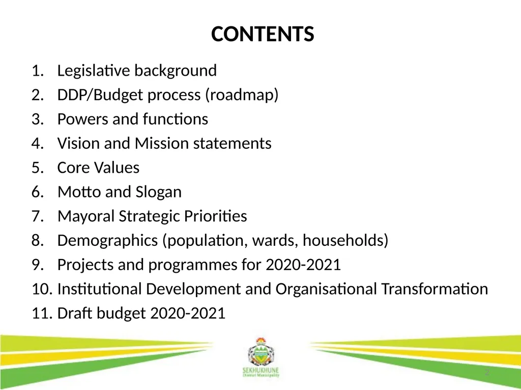 1 DRAFT DISTRICT DEVELOPMENT PLAN AND BUDGET FOR - slide 2 of 50