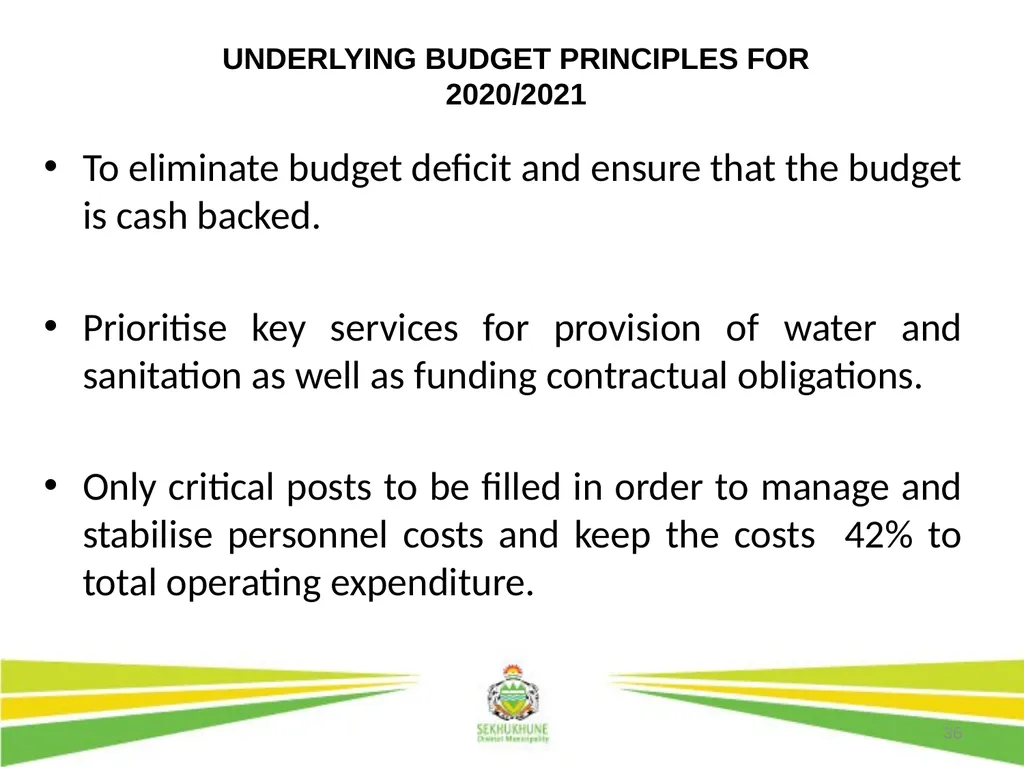 1 DRAFT DISTRICT DEVELOPMENT PLAN AND BUDGET FOR - slide 36 of 50