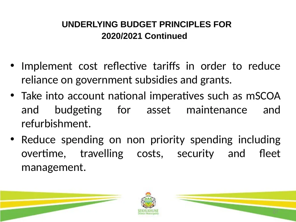 1 DRAFT DISTRICT DEVELOPMENT PLAN AND BUDGET FOR - slide 37 of 50