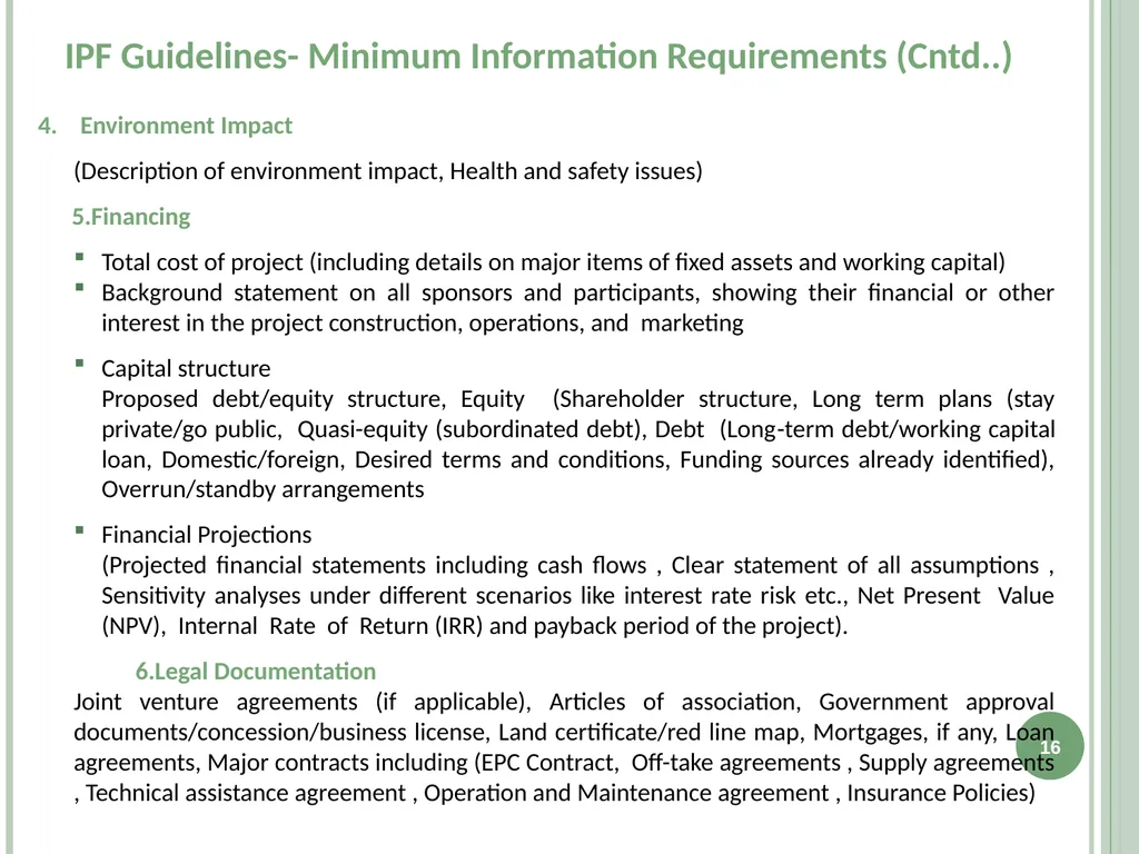 Infrastructure Project Finance (IPF) Guidelines - slide 16 of 29