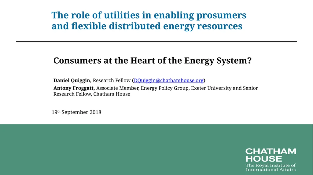 The role of utilities in enabling prosumers and