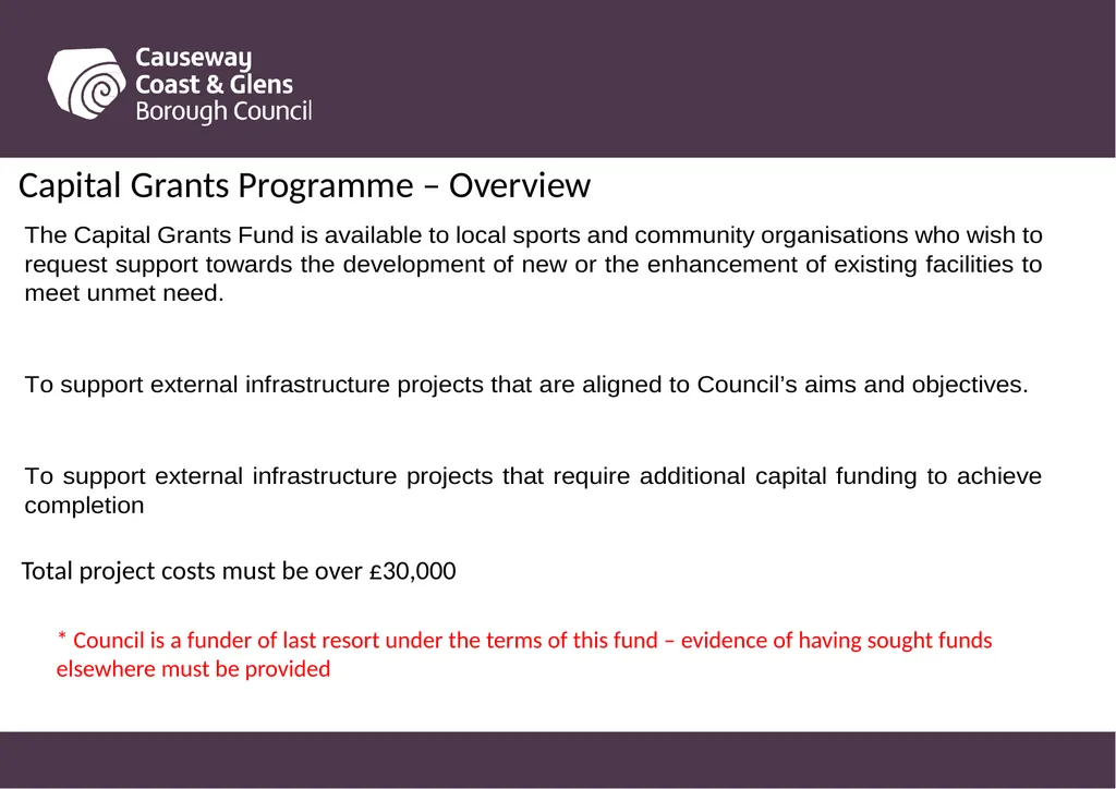 Causeway Coast and Glens Borough Council Funding - slide 27 of 51