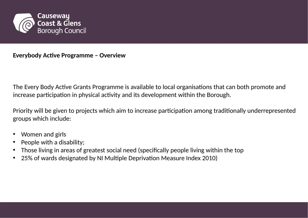 Causeway Coast and Glens Borough Council Funding - slide 45 of 51