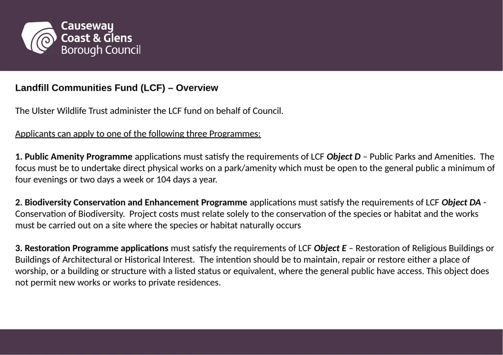 Causeway Coast and Glens Borough Council Funding - slide 40 of 51