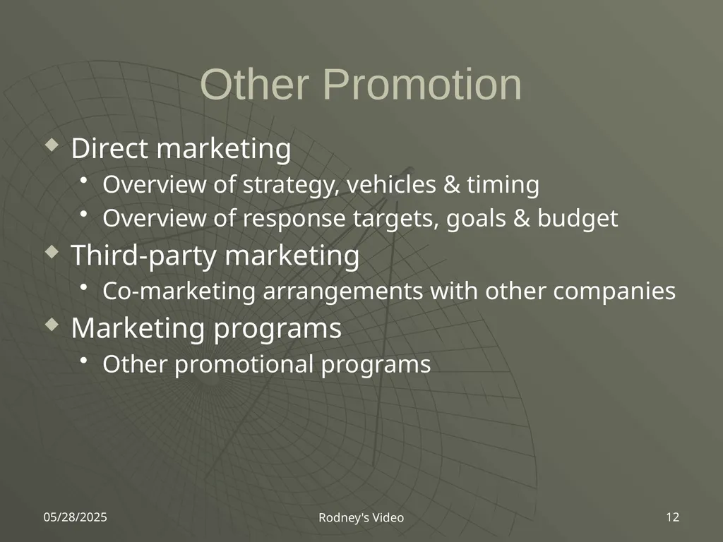4/2/2007 Rodney's Video 1 Rodney's Video Marketing - slide 12 of 18