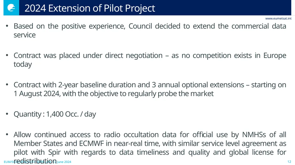 Update on EUMETSAT’s Operational Commercial - slide 12 of 15