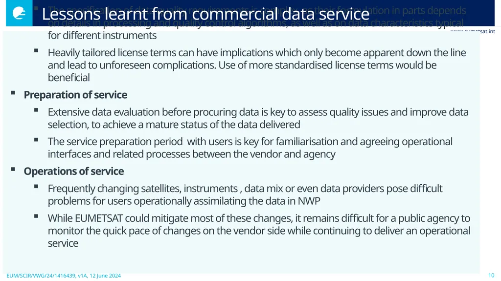 Update on EUMETSAT’s Operational Commercial - slide 10 of 15