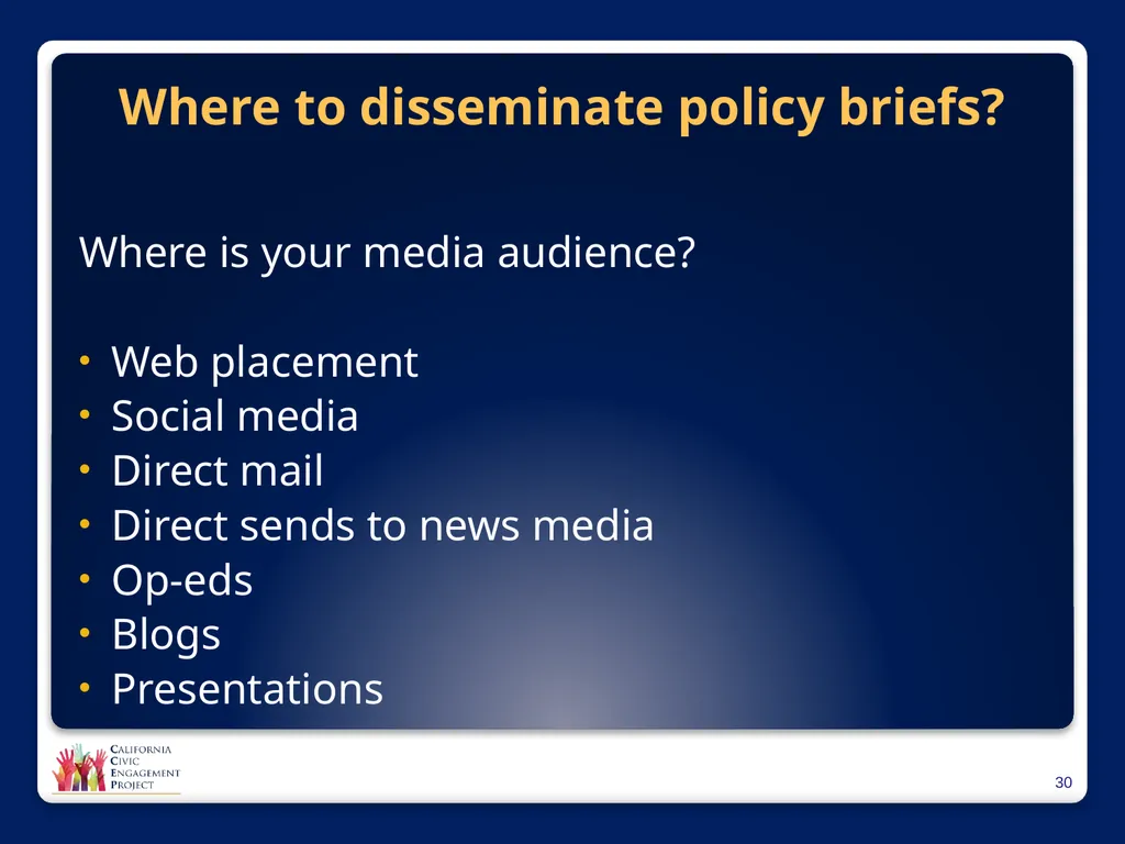 The Power of Media in Policy Change Mindy Romero, - slide 30 of 34