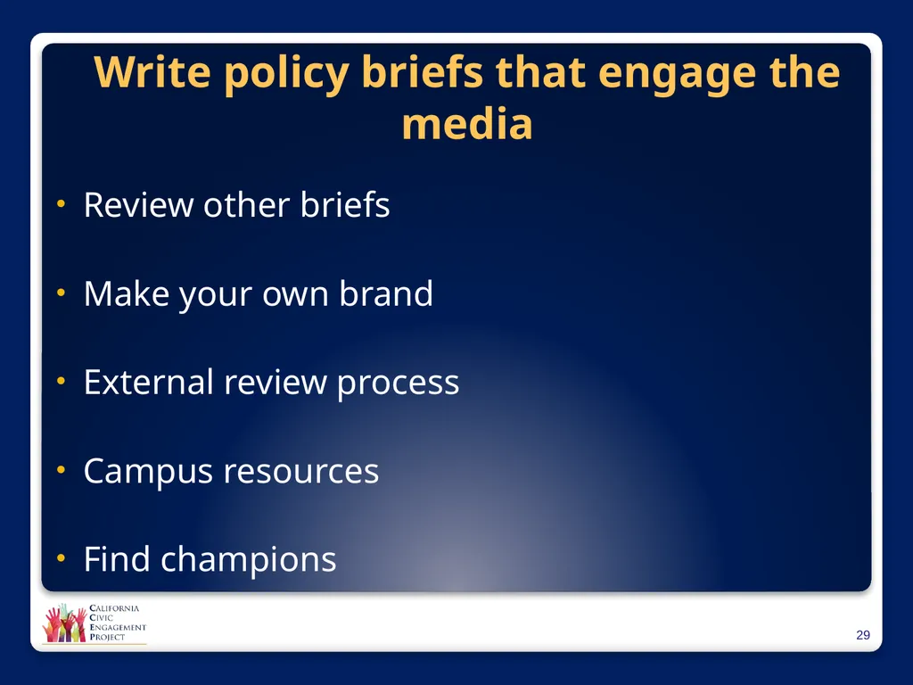 The Power of Media in Policy Change Mindy Romero, - slide 29 of 34