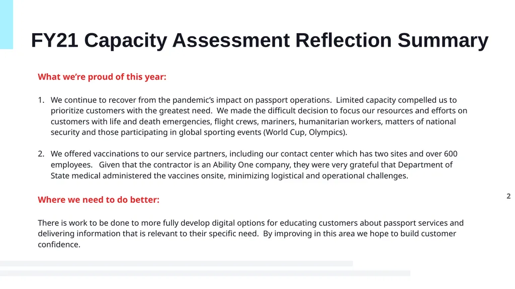 FY23 CX Action Plan Passport Services Department - slide 2 of 13