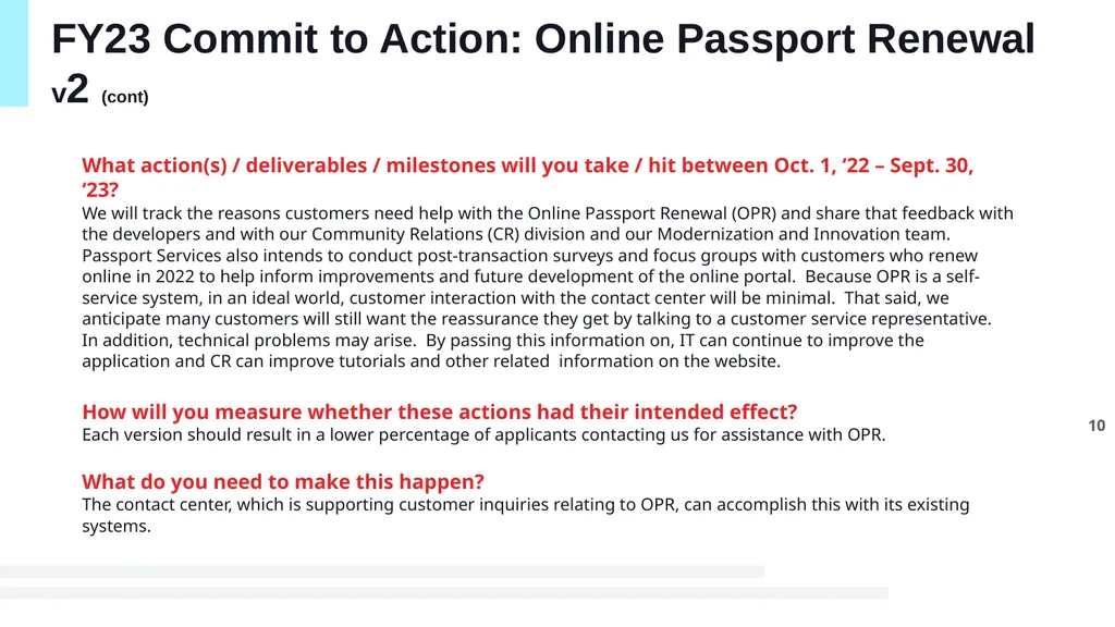FY23 CX Action Plan Passport Services Department - slide 10 of 13