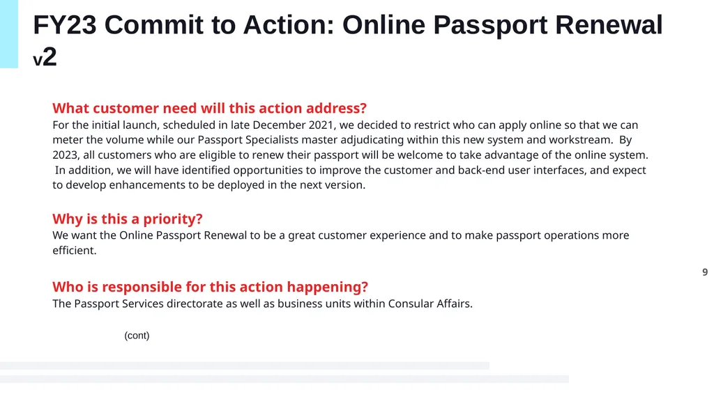 FY23 CX Action Plan Passport Services Department - slide 9 of 13
