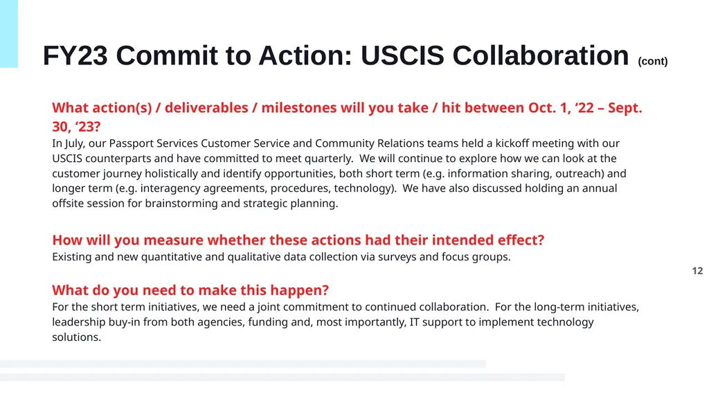 FY23 CX Action Plan Passport Services Department - slide 12 of 13