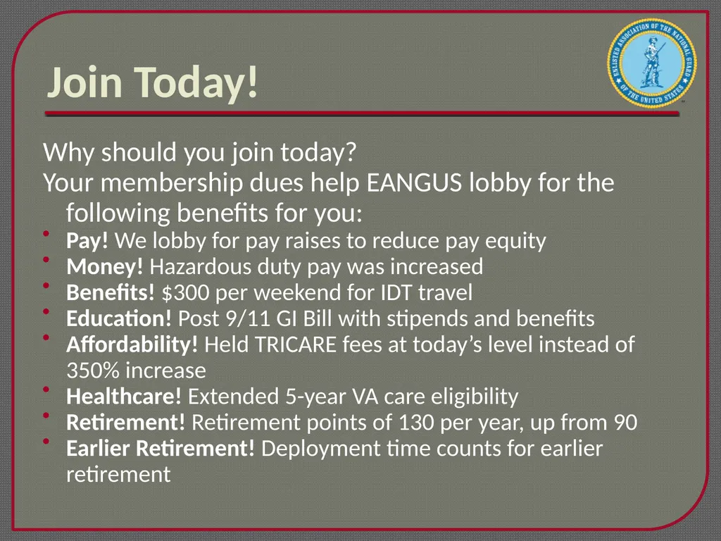 Enlisted Association of the National Guard of the - slide 17 of 22