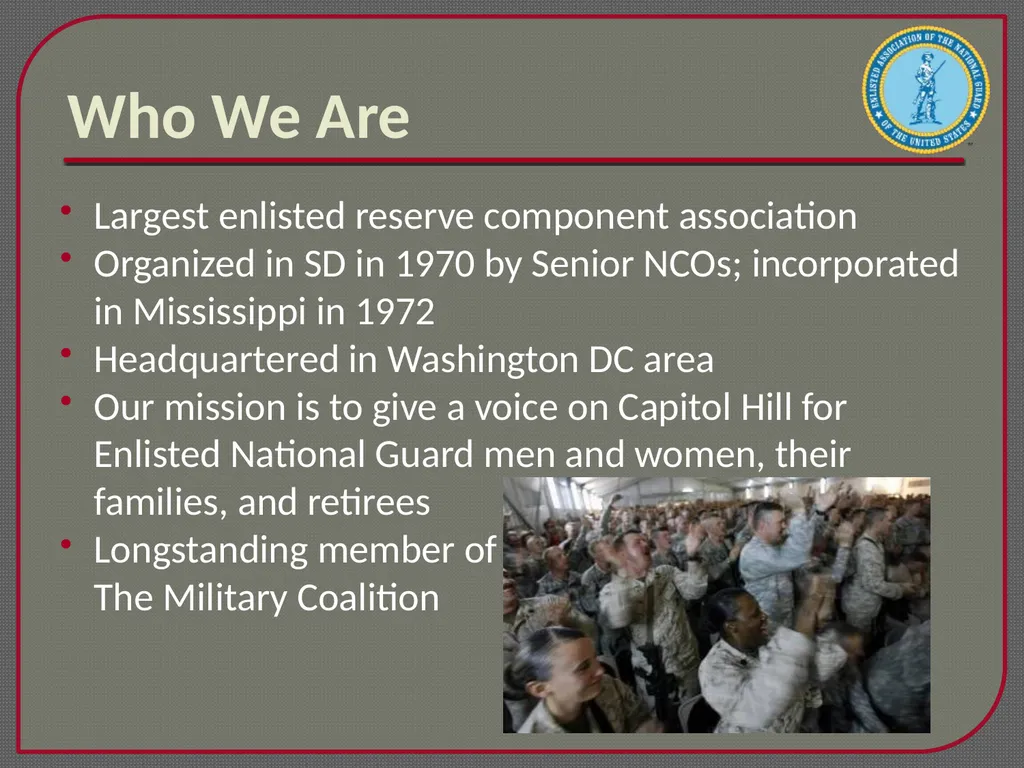 Enlisted Association of the National Guard of the - slide 2 of 22