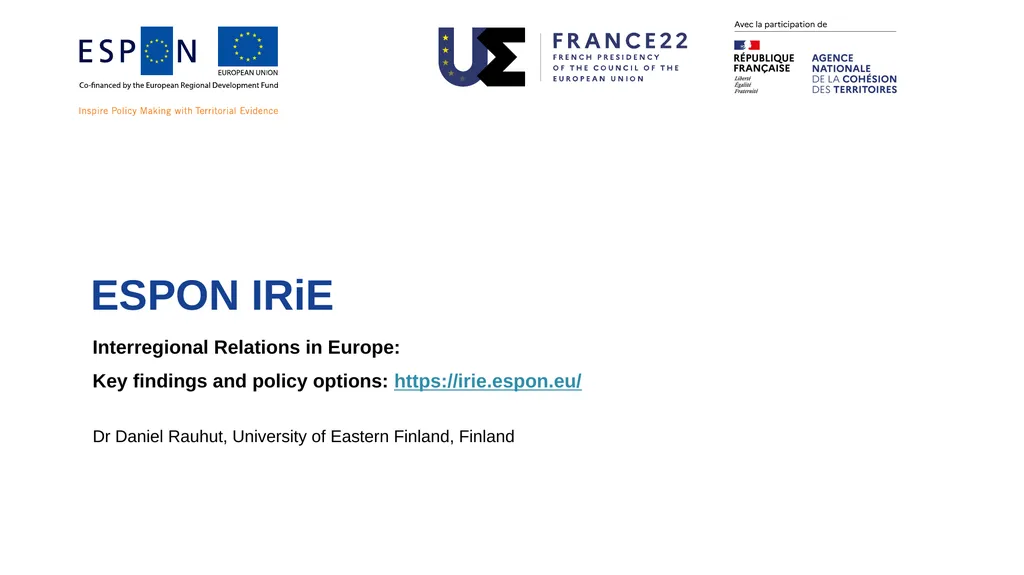 ESPON IRiE Interregional Relations in Europe: Key - slide 2 of 7