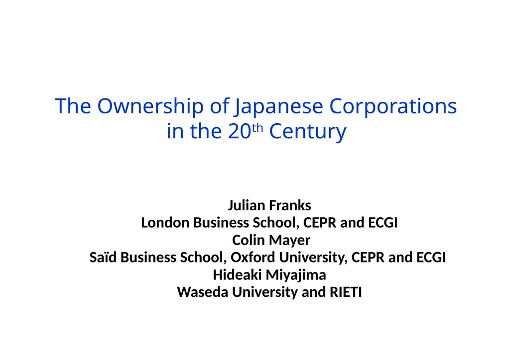 The Ownership of Japanese Corporations in the 20th - slide 1 of 25
