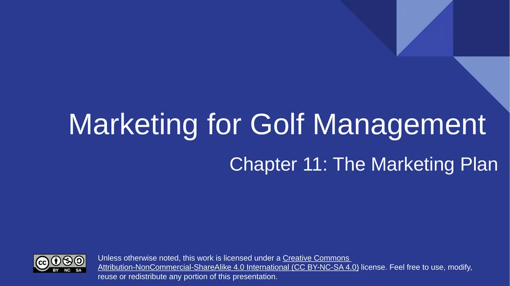 Marketing for Golf Management Chapter 11: The