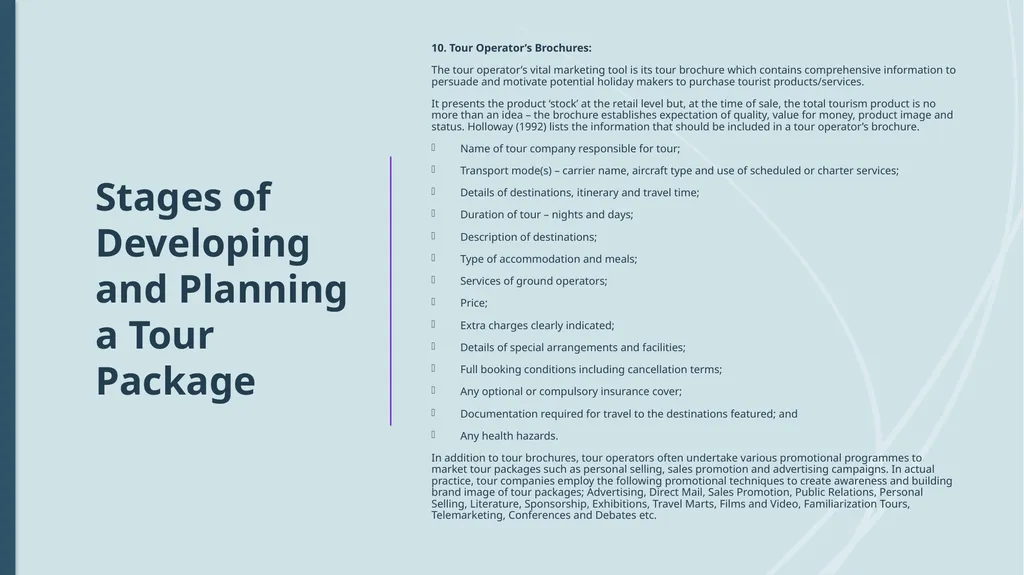 Unit 10: Tour Operations Management CLASS 4 TOPICS - slide 14 of 26