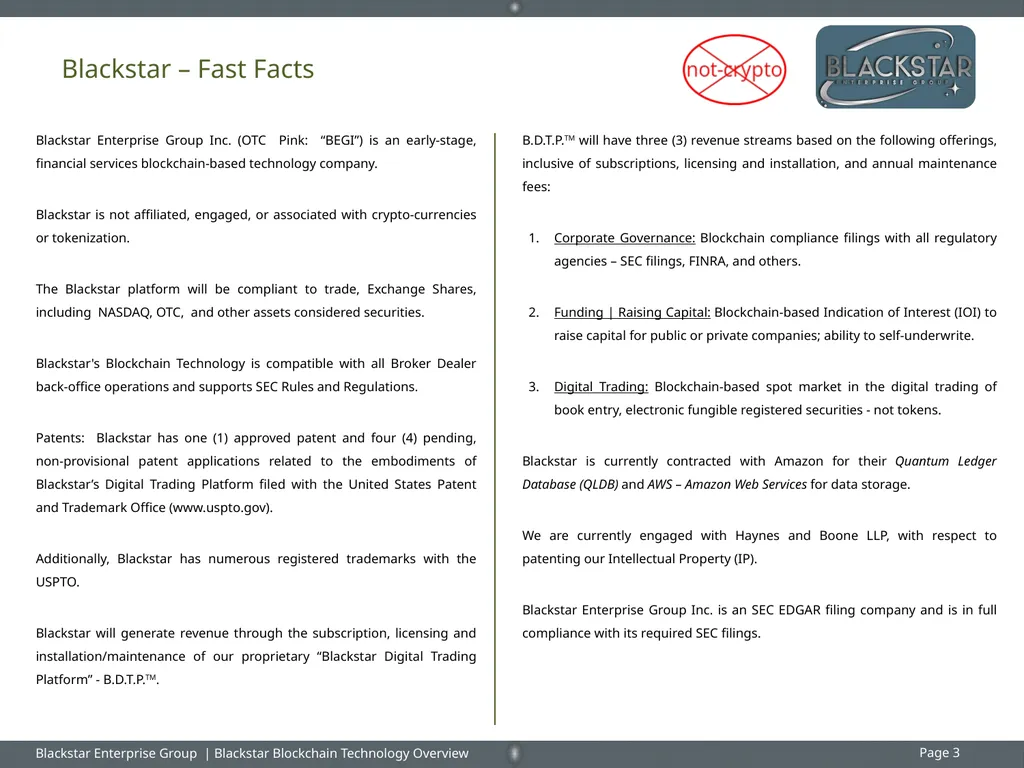 Overview : Blackstar Enterprise Group Inc. - slide 3 of 15