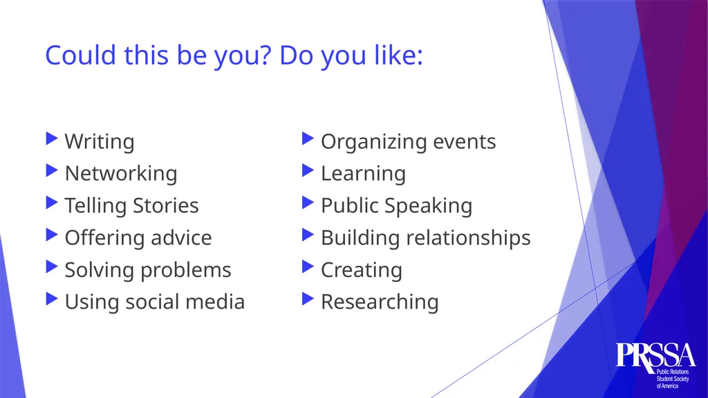 *Background on presenters* List your PRSSA - slide 8 of 21