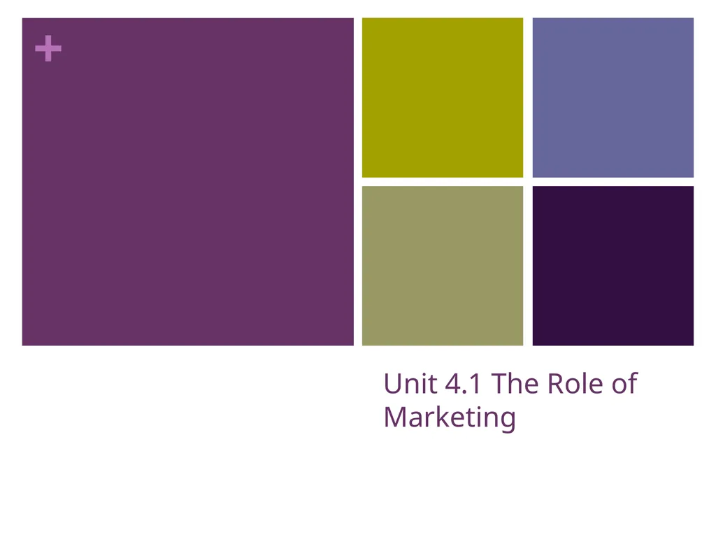 Unit 4.1 The Role of Marketing Marketing Marketing