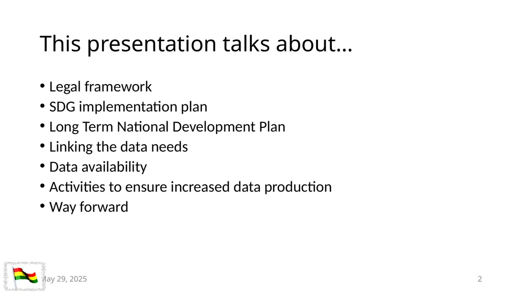 Status of Implementation of SDG Indicator - slide 2 of 17